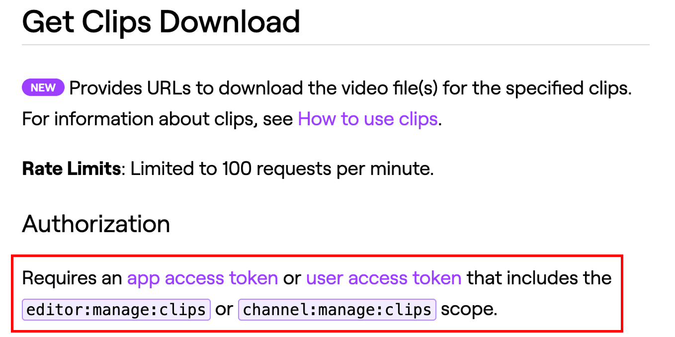 Twitch API endpoint for getting clips