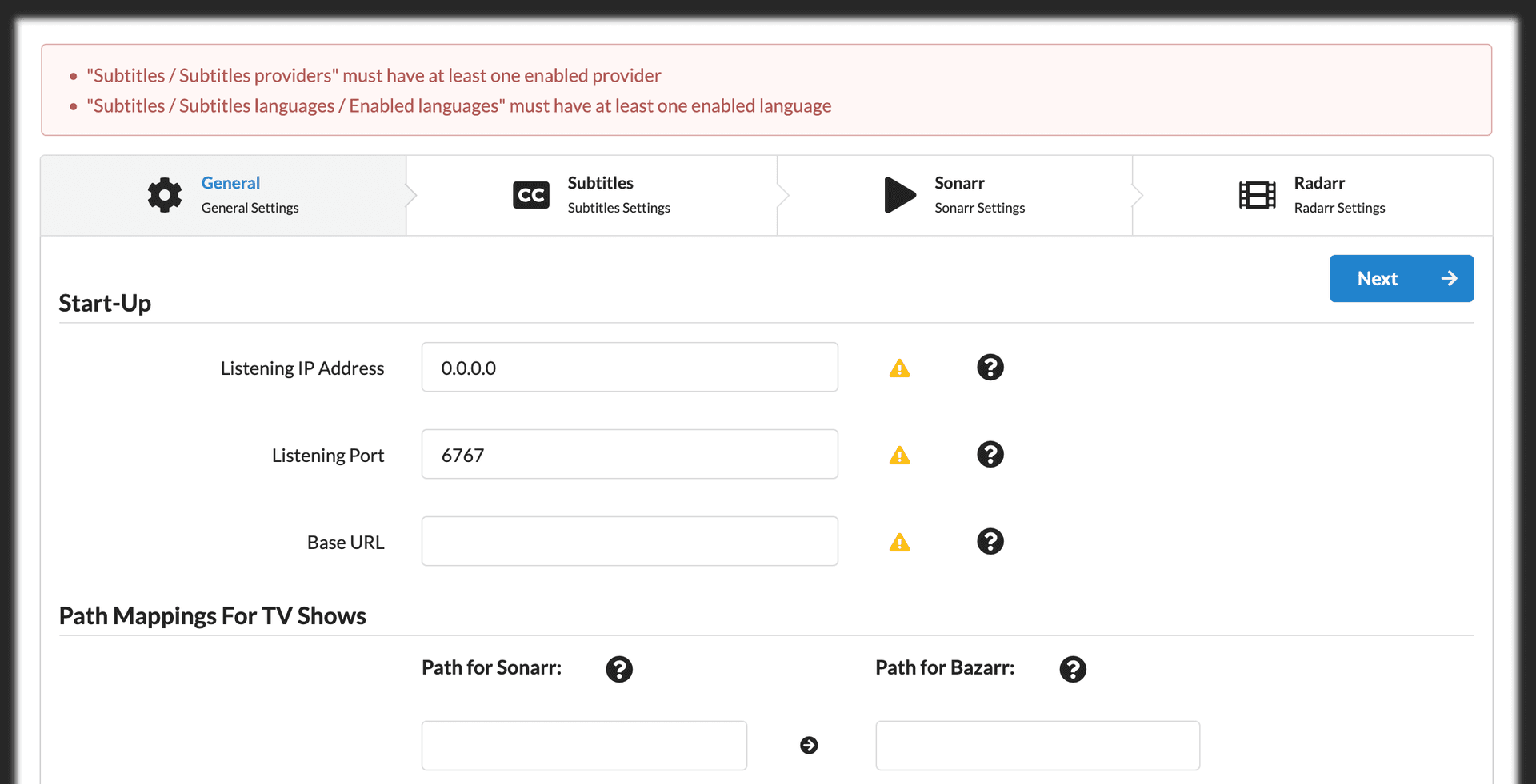 Bazarr configuration