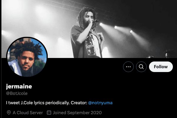 Preview of Twitter J. Cole Bot