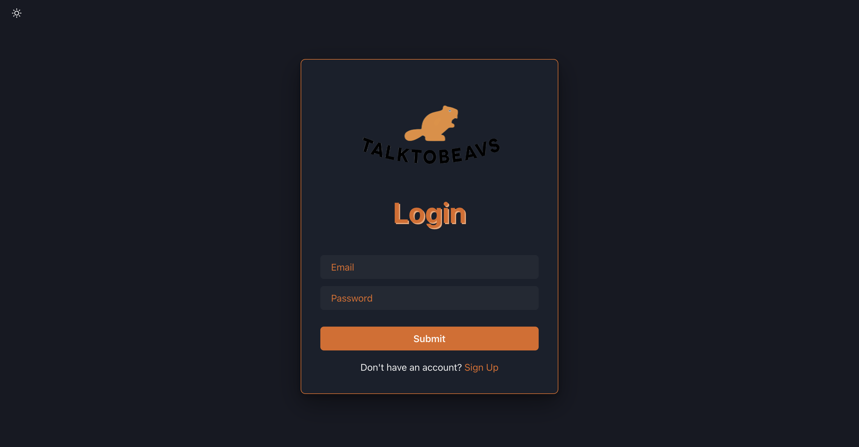 TalkToBeavs login page with dark theme