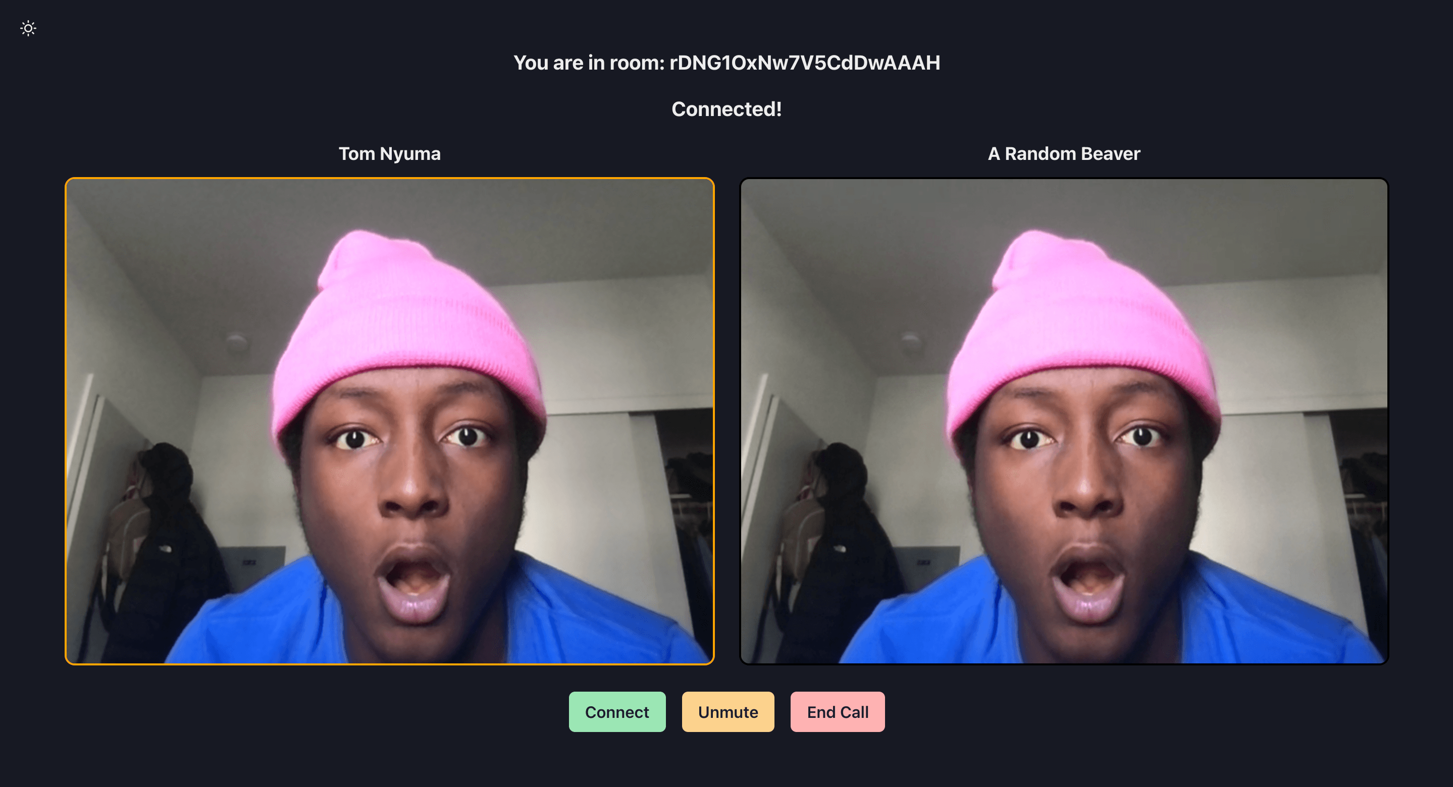 TalkToBeavs video chat interface with dark theme